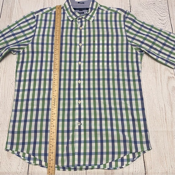 Tommy Hilfiger Men's Green and Blue Plaid Shirt classic fit Medium - Picture 8 of 11